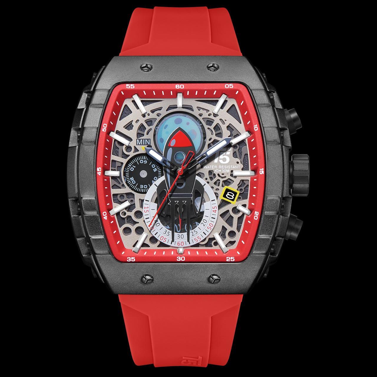 T5 Multifunction Chronograph Watch — Black Dial | Red Strap