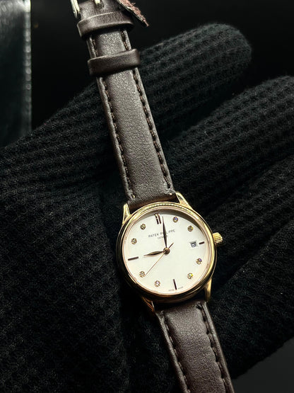 Patek Philippe Women Leather Strap Watch