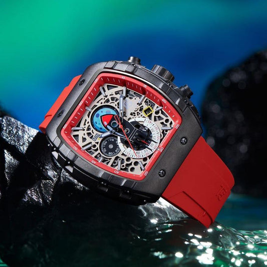 T5 Multifunction Chronograph Watch — Black Dial | Red Strap