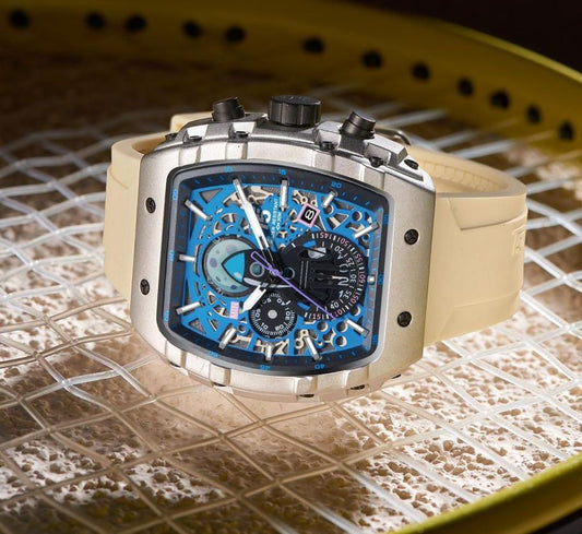 T5 Multifunction Chronograph Watch — Blue Dial | Beige Strap
